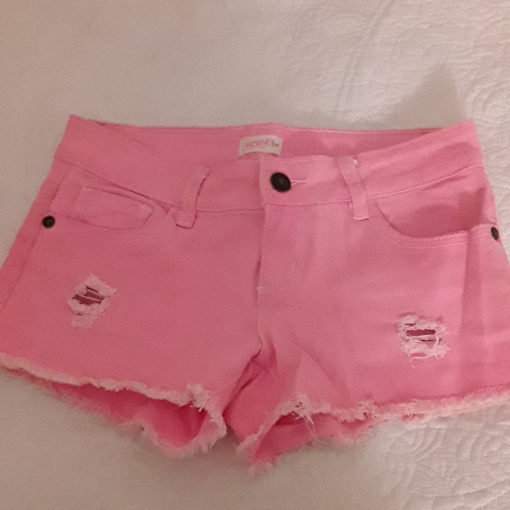 ARDENE PINK DISTRESSED DENIM SHORTS